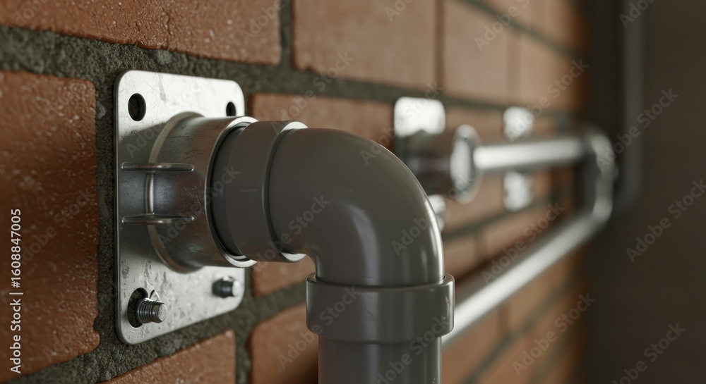 Pipes and fixtures mounted on a brick wall Pipes and fixtures mounted on a brick wall