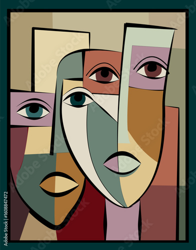 Colorful background, cubism art style,abstracts faces