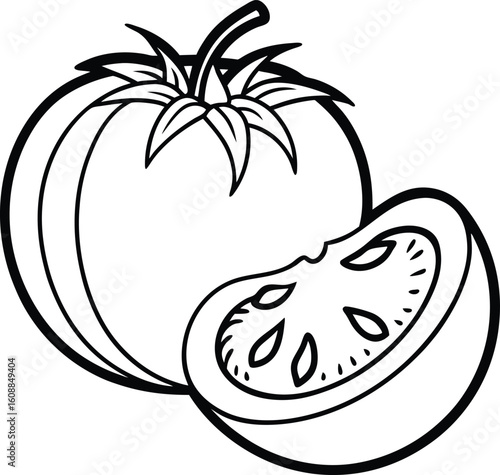 A fresh tomato and slice illustration on white background