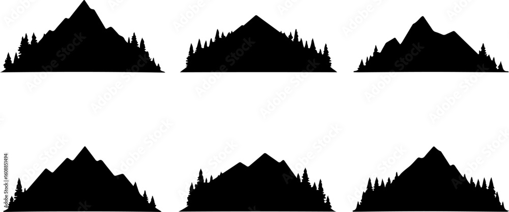 Obraz premium mountain silhouette, mountain range vector, black 