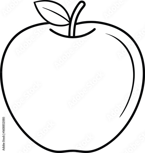 An apple outline with a leaf isolated on white background