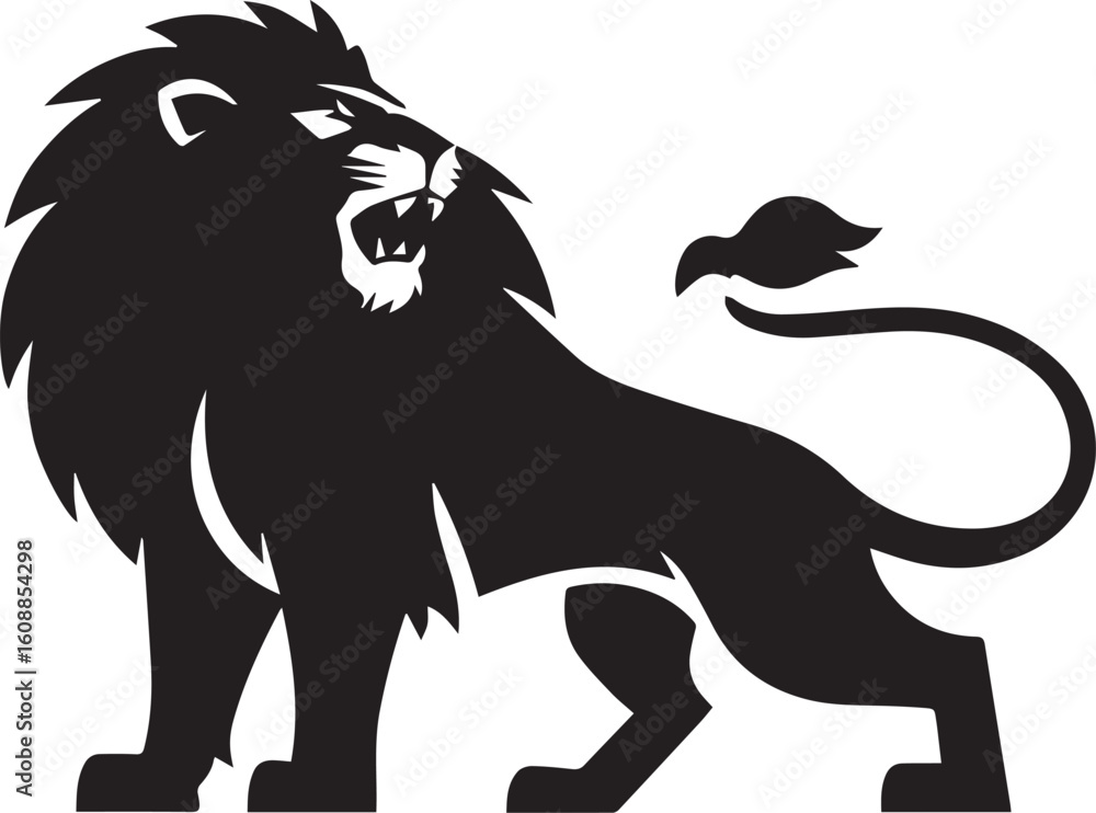 Obraz premium Fierce Lion Silhouette in Roaring Pose