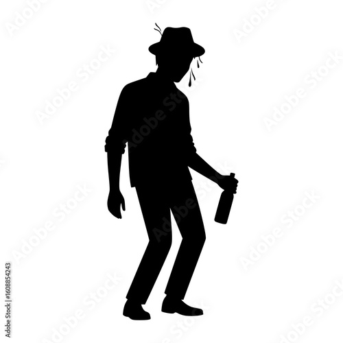 vector image of a silhouette of a drunk person on a white background
