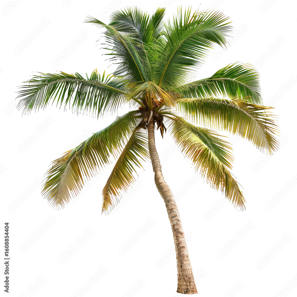 Fototapeta premium Tropical palm tree, vibrant green and yellow fronds (1)