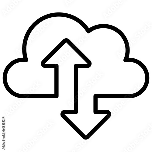 Cloud Sync Outline Icon Design Vector - Cloud with bidirectional arrows indicating upload and download synchronization