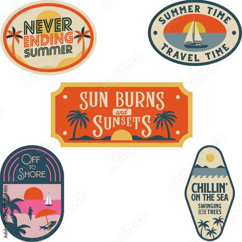 Collection of Summer Travel & Beach Emblems: Retro Vacation Badges