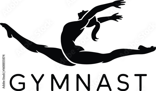 Dynamic Female Gymnast Silhouette: Powerful, Elegant, Black and White Vector Illustration.