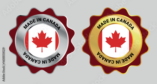 Made in Canada badge set – silver and gold seal with Canadian flag