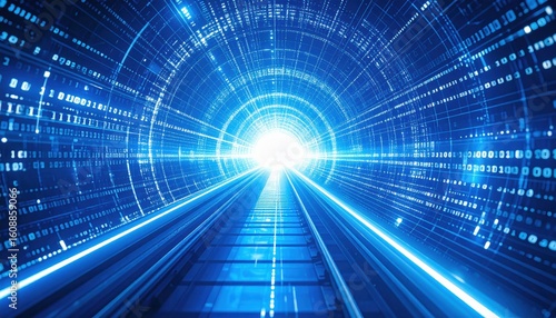 Wallpaper Mural A futuristic digital tunnel glowing with bright blue light, symbolizing high-speed data transfer and advanced technology. Torontodigital.ca