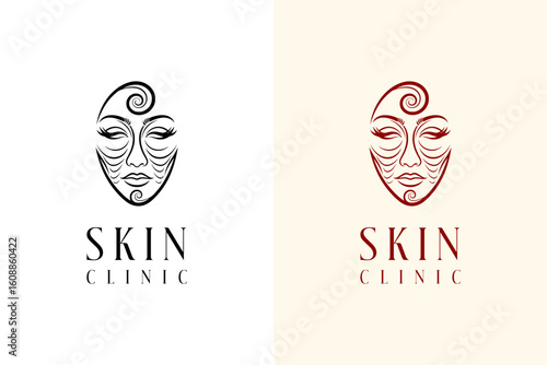 woman face designed with spiral curve lines vector illustration, logo for skin clinic, anti aging, skin care, healthy skin, facial clinic, skin specialist, dermatologist, skin wellness, and more
