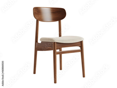 Wallpaper Mural Brown wooden chair with backrest and soft beige seat Furniture on white background Torontodigital.ca