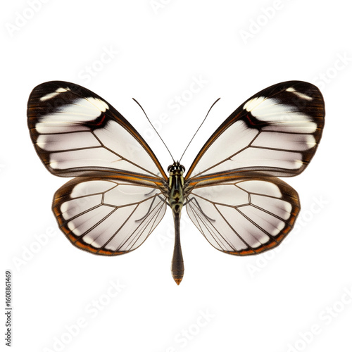 Macro Catalogue Photo of a Glasswing Butterfly (Greta oto) with Transparent Wings, Isolated on a Clean White Background, AI Generated