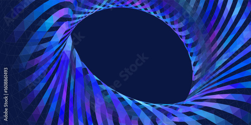 3D grid polygonale torus from color elips in dark cyberspace. Quantum model computing.  Digital concept scientific, technology and computing.