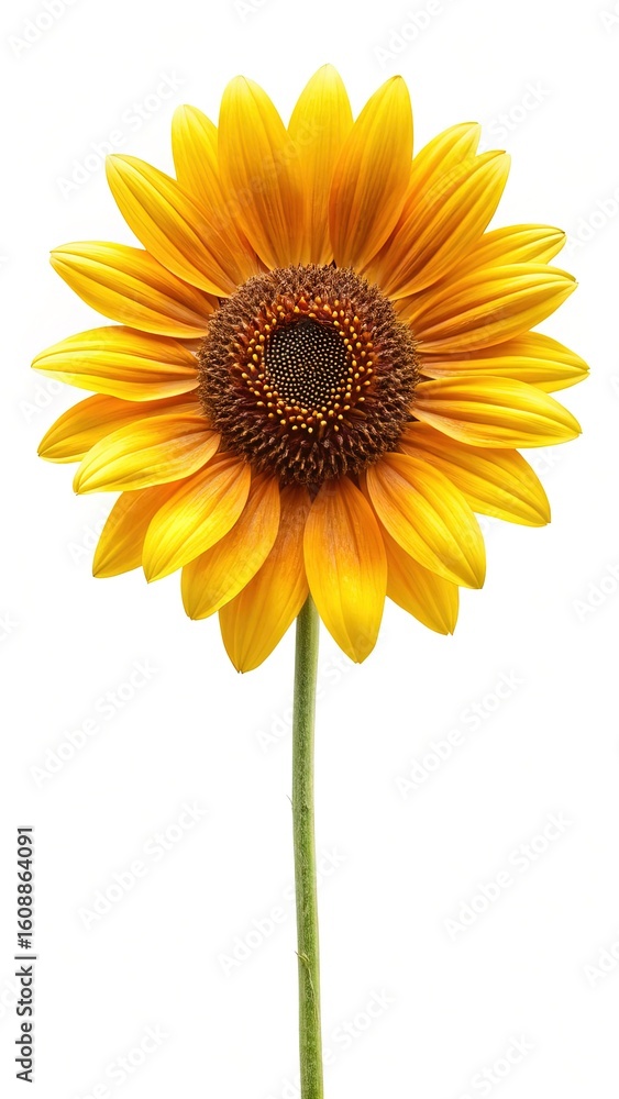 Fototapeta premium Beautiful Sunflower with Yellow Petals and Brown Center on White Background