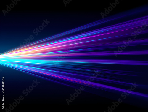 High‑speed light lines in blue, purple and pink emerging from a point for dynamic tech and data visuals