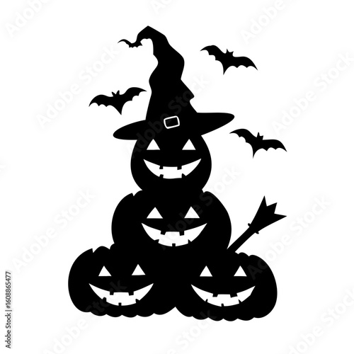 Halloween silhouette three stacked jack-o-lantern pumpkins 