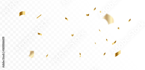 Gold confetti and ribbon streamers falling on a transparent background. blurred. Big and small.vector
