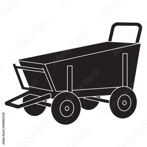 Black and white illustration of a construction cart on wheels for transporting materials