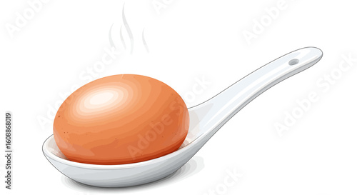 Hot boiled egg illustration on a white spoon steaming showing healthy eating
