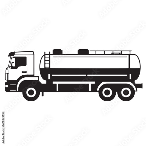 Black and white vector illustration of a tanker truck suitable for transportation purposes