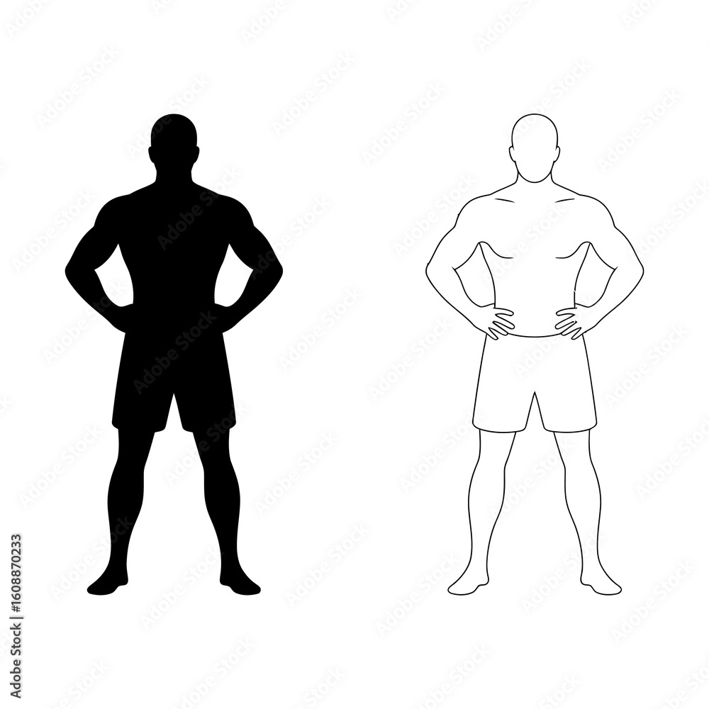 Fototapeta premium Muscular Man Silhouette Outline Vector Icon