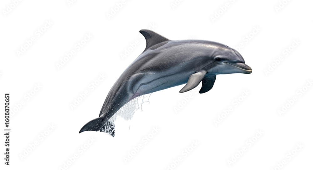 Fototapeta premium A playful dolphin leaps from the ocean waves isolated on transparent background
