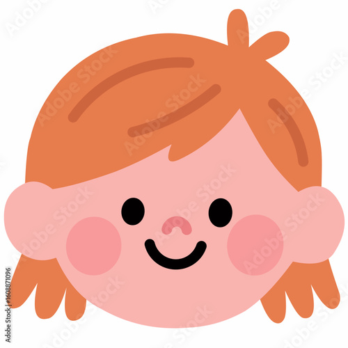 Cartoon-style girl with red hair and ponytail, smiling cheerfully. Great for school-related graphics or children’s content.