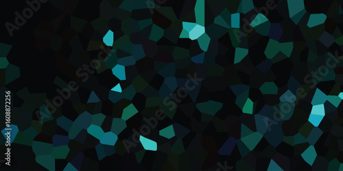 Abstract geometric mosaic with teal and dark green shades on a black background ideal for digital design and art projects