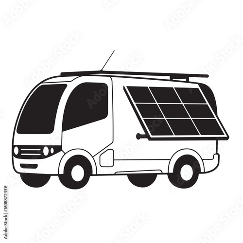 Sustainable green energy campervan illustration with solar panel for eco friendly travel