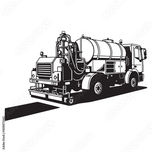 Vector illustration of a sewer cleaning truck showing details of its design