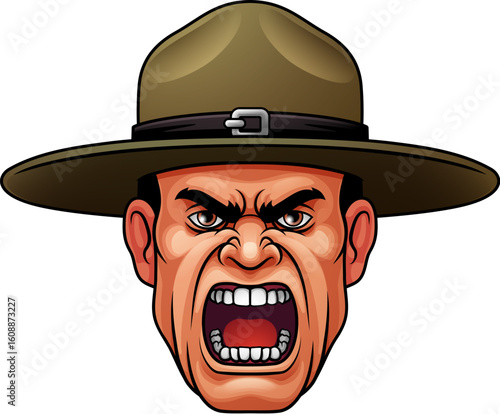An angry drill instructor or sergeant bootcamp army soldier cartoon character