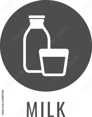 A milk dairy lactose bottle and glass food allergy icon concept. Possibly an icon for the allergen or allergy.