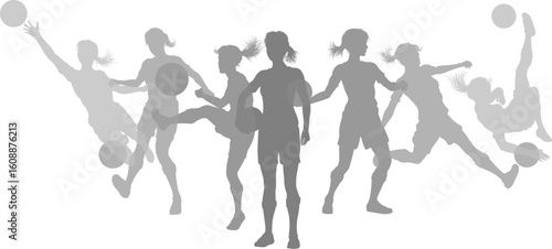 Silhouette soccer football player set. Active sports people healthy players fitness silhouettes concept.