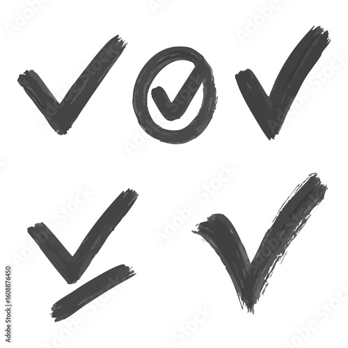 Hand-Drawn Check Mark Icons – Brush Stroke Tick Symbol Set