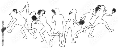 Silhouette Tennis players set. Active sports people healthy players fitness silhouettes concept.