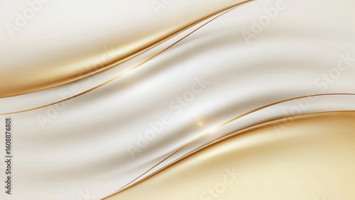 Abstract background featuring flowing white and gold fabric with elegant golden lines design