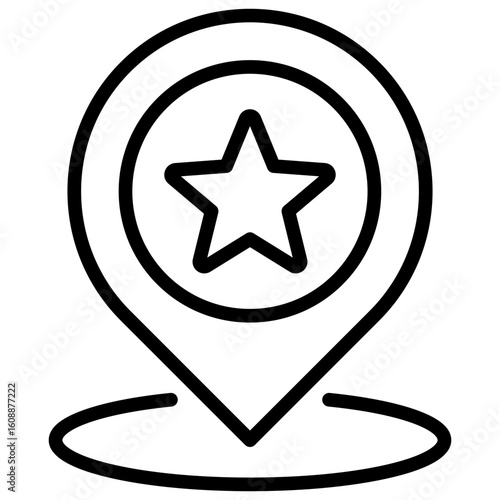 Starred Location Outline Icon Vector Design - Location marker with star, highlighting favorite or featured destination