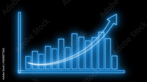 Wallpaper Mural Neon Bar Chart with Upward Arrow Animation, Stock Growth Visualization Neon Arrow Line Chart Torontodigital.ca