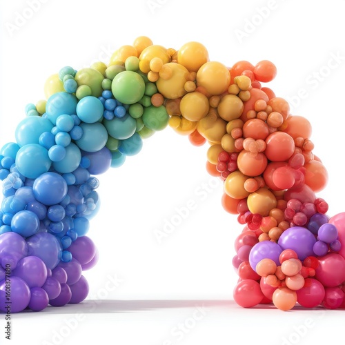 Rainbow balloon arch decoration isolated on white background
