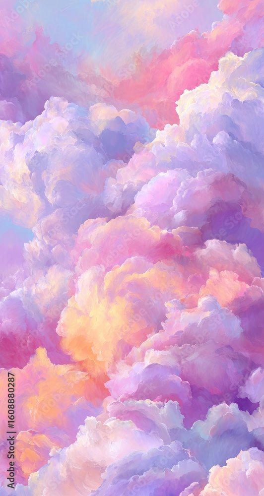 Fototapeta premium Pastel cloudscape, vibrant colors, soft textures