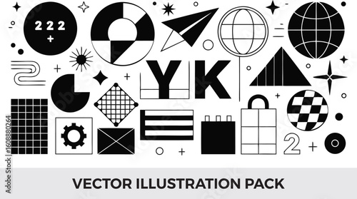 Vector Illustration Pack: Geometric Shapes, Abstract Graphics, YK Letters, Modern Black and White Design Elements for Creative Projects