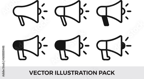 Megaphone Icon Vector Pack: Outline Style Bullhorn Illustrations for Announcements, Marketing, and Promotion Graphics