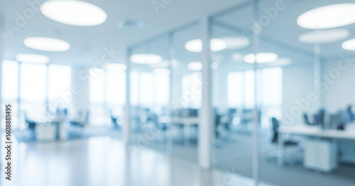 Фотография Clean and quiet office space depicted in soft blur, evoking calm, focus, and professionalism in a bright working atmosphere