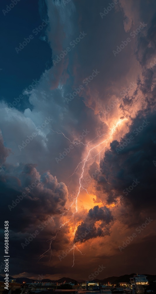 Fototapeta premium Dramatic lightning strike through stormy clouds