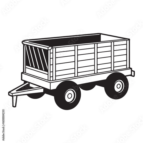 Black and white line art illustration of a farm wagon trailer for agriculture or transport