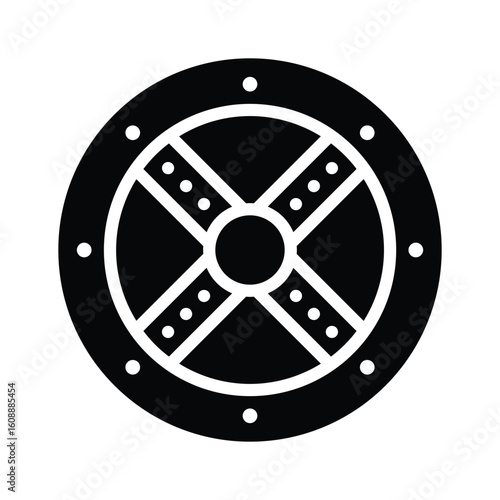 Premium glyph style icon of engraved ancient shield