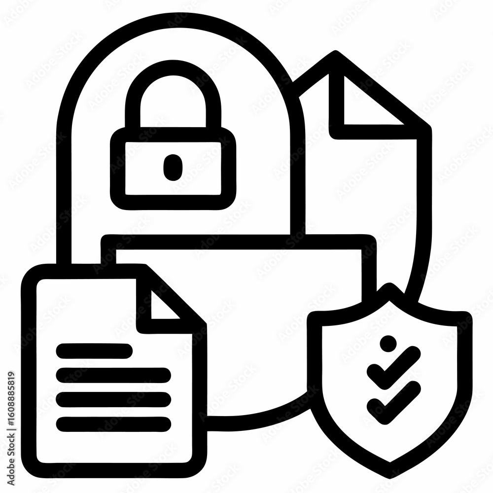 Obraz premium Encrypted File Transfer Icon – Minimal Line Vector for Safe Data Exchange