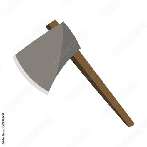 Illustration of a Steel Axe with Wooden Handle