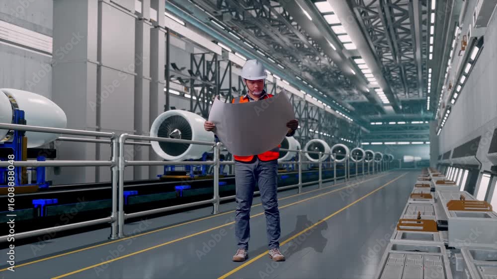 Full Body Of Asian Male Engineer With Safety Helmet Looking At ...