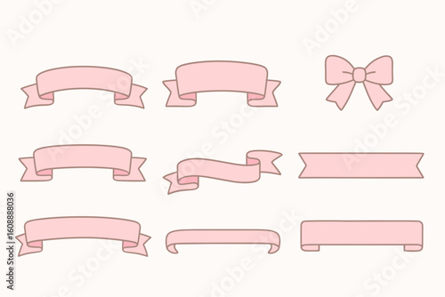 Pink Ribbon Banners Collection – Cute Flat Pastel Label Set